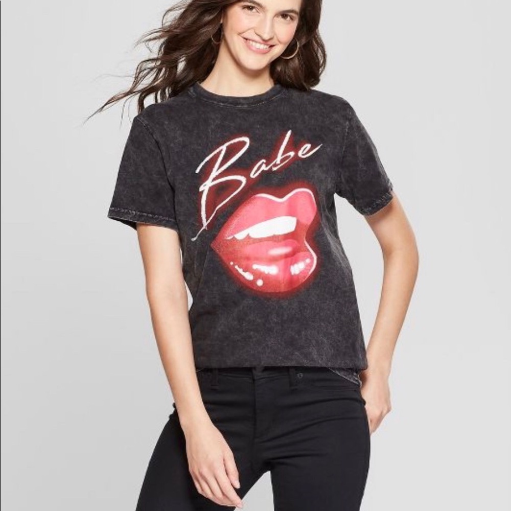Might Fine Babe Acid Wash Boyfriend Graphic Tee